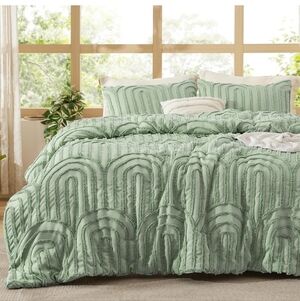 Bedsure Boho Tufted Green Comforter Full Size, GentleSoft 3 Piece Boho Farmhouse